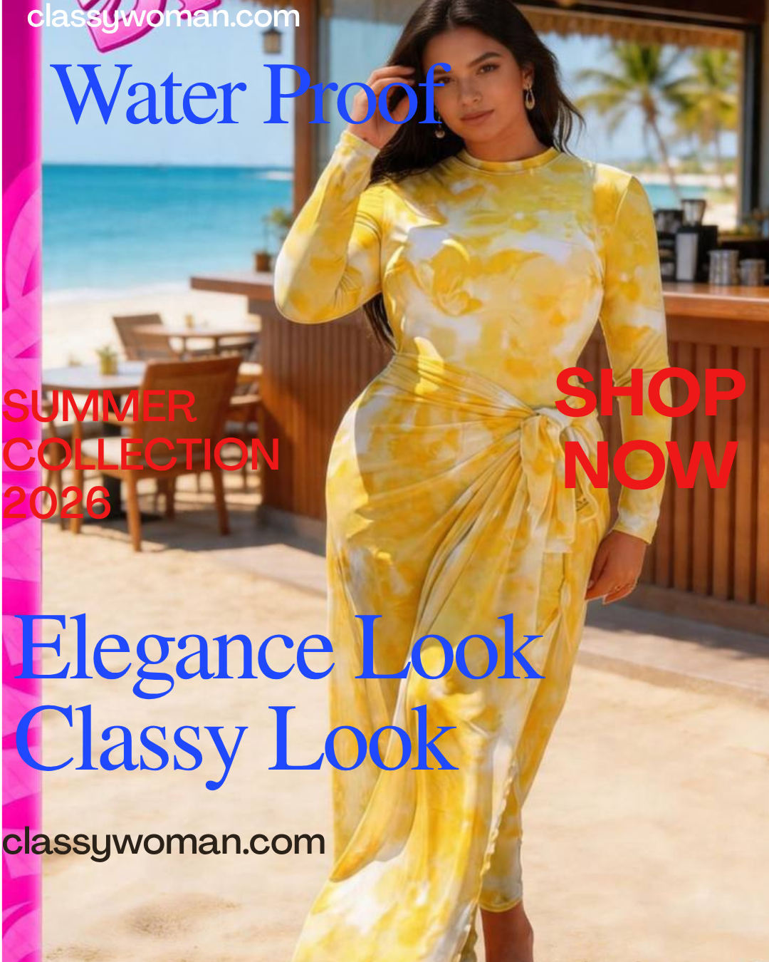 Water proof – لون ليموني مميز | كوليكشن صيف 2026 | Classy Womanطقم سباحة قطع3 بوركيني