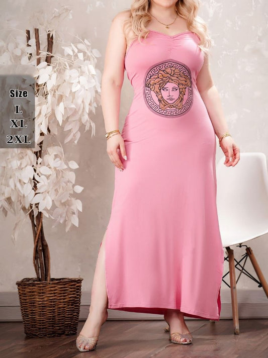 فستان صيفي نسائي قطن ليكرا بحمالات وطبعة أنيقة مقاس