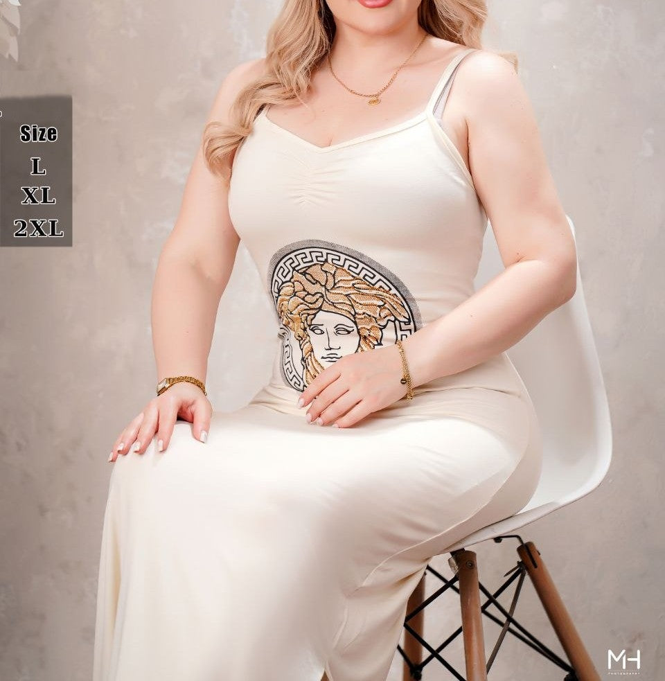 فستان صيفي منزلي  نسائي قطن ليكرا بتصميم فخم وطبعة عصرية - متعدد الألوان