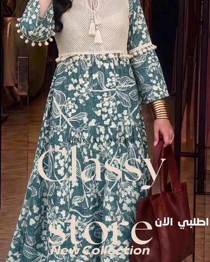 عباية كتان مشجرة نسائية بتصميم مطرز فاخر - Classy Woman