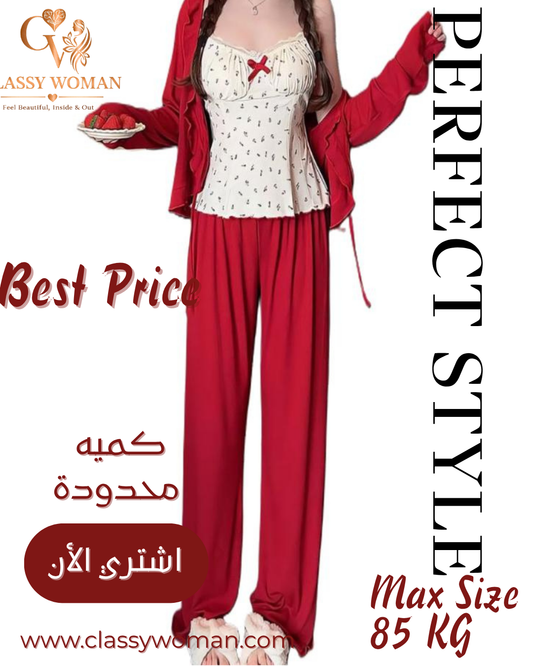 بيجامة 3 قطع حمالات فيونكه