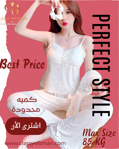 بيجامه القلب الأبيض ,3 قطع حمالات