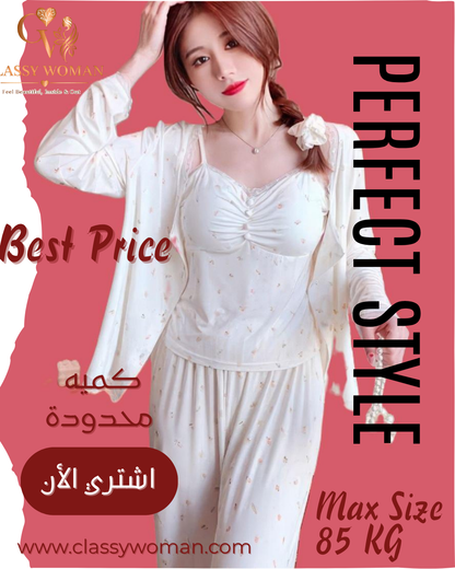 بيجامه القلب الأبيض ,3 قطع حمالات