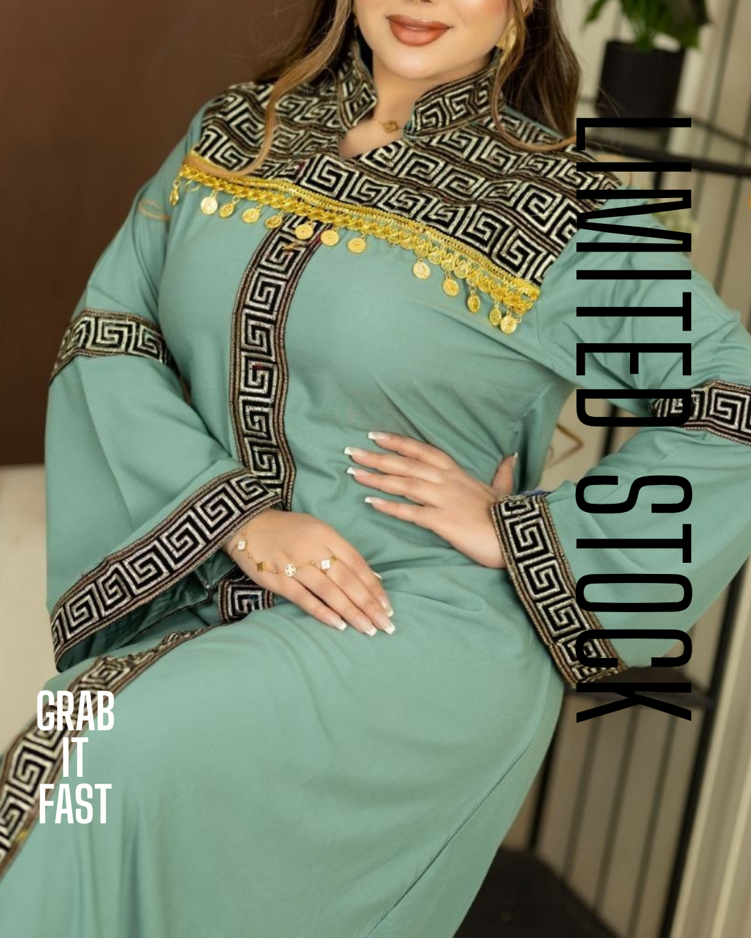 عباية قطن مراسي بتطريز تراثي رائع وحزام جانبي متصل  | Classy Woman