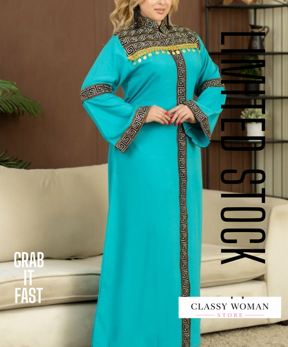 عباية قطن مراسي بتطريز تراثي رائع وحزام جانبي متصل  | Classy Woman