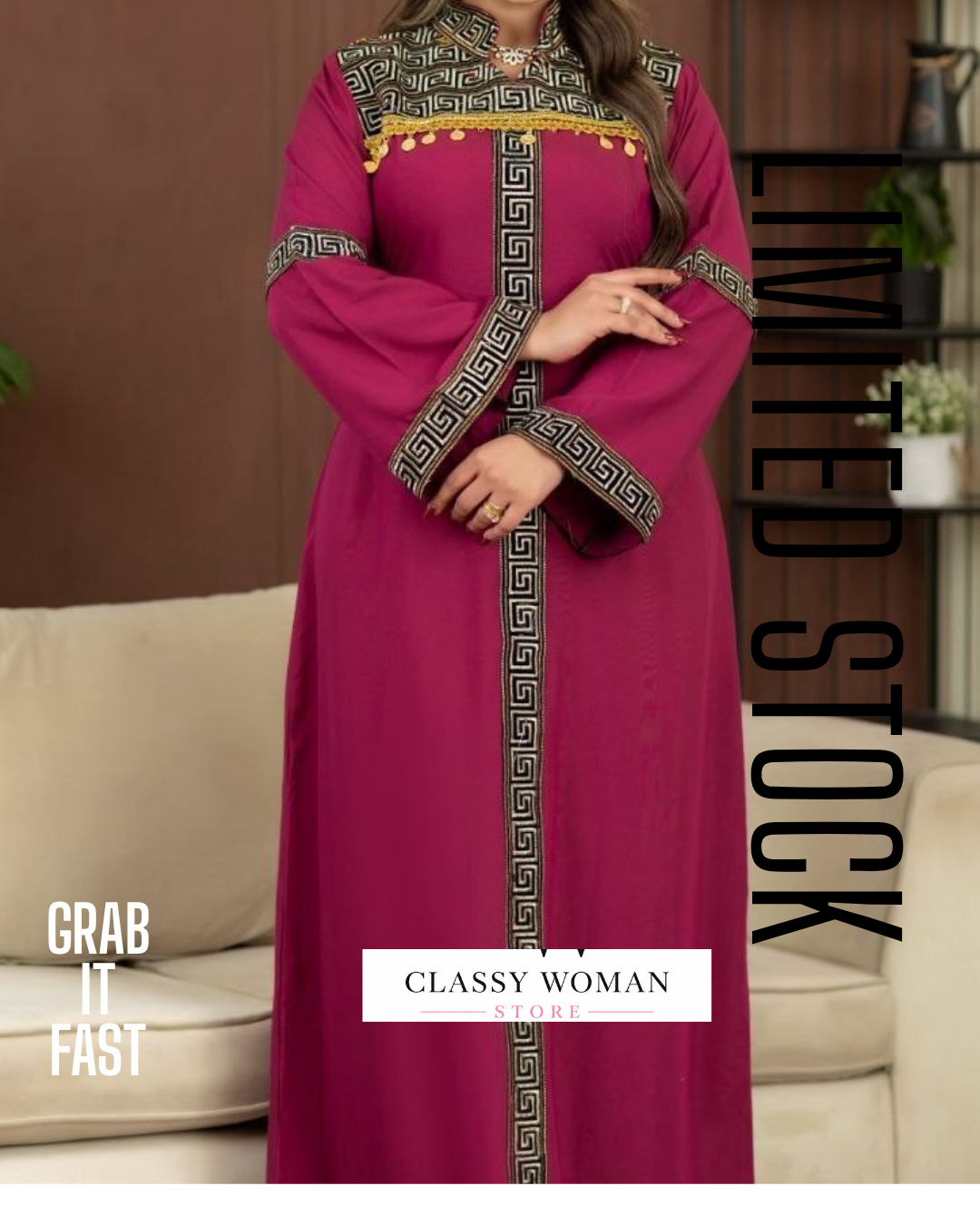 عباية قطن مراسي بتطريز تراثي رائع وحزام جانبي متصل  | Classy Woman