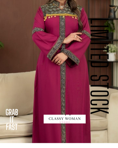 عباية قطن مراسي بتطريز تراثي رائع وحزام جانبي متصل  | Classy Woman