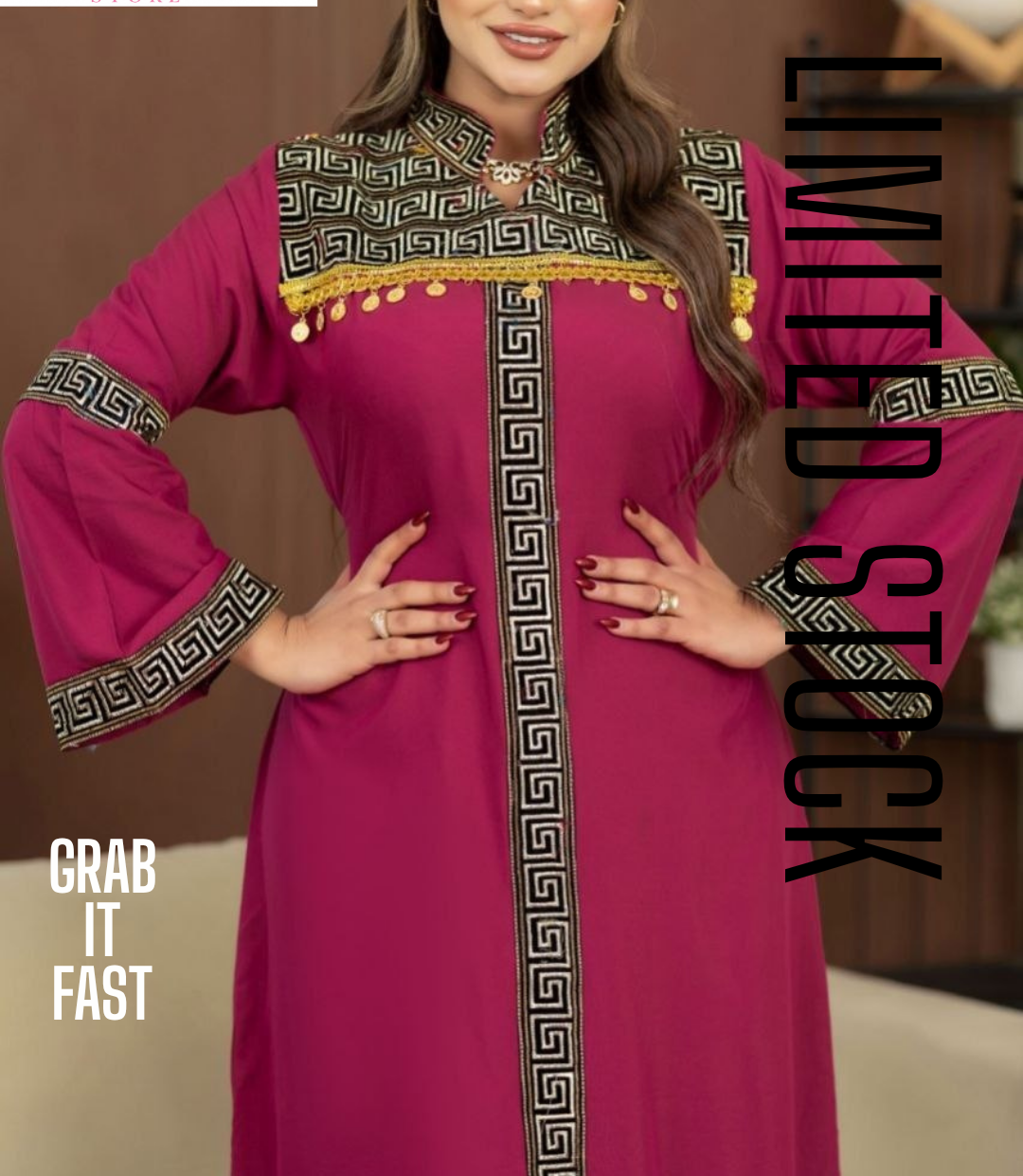 عباية قطن مراسي بتطريز تراثي رائع وحزام جانبي متصل  | Classy Woman
