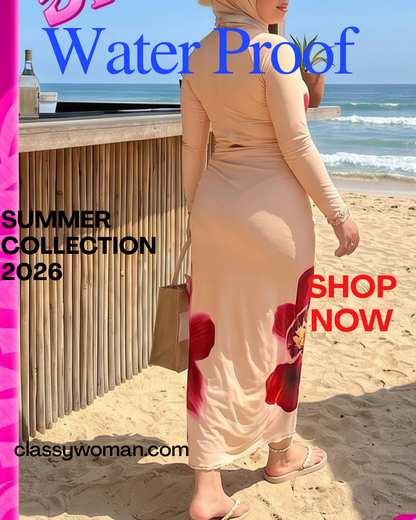بوركيني 3 قطع Bure Classy 3 مقاوم للماء –  | كوليكشن صيف 2026 | Classy Womanطبعة زهور الأوركيد