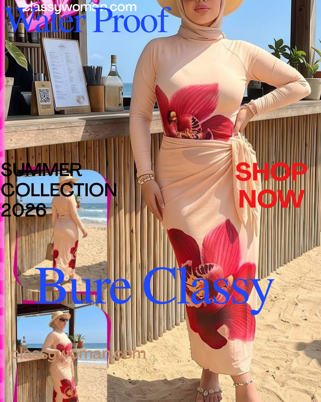 بوركيني 3 قطع Bure Classy 3 مقاوم للماء –  | كوليكشن صيف 2026 | Classy Womanطبعة زهور الأوركيد