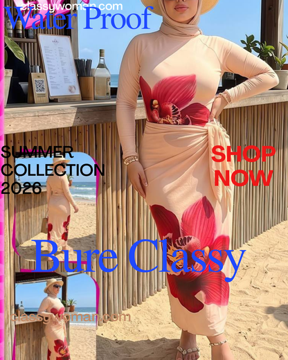 بوركيني 3 قطع Bure Classy 3 مقاوم للماء –  | كوليكشن صيف 2026 | Classy Womanطبعة زهور الأوركيد