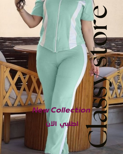 طقم رياضي نسائي صيفي قطعتين بتصميم رقي وأنيق